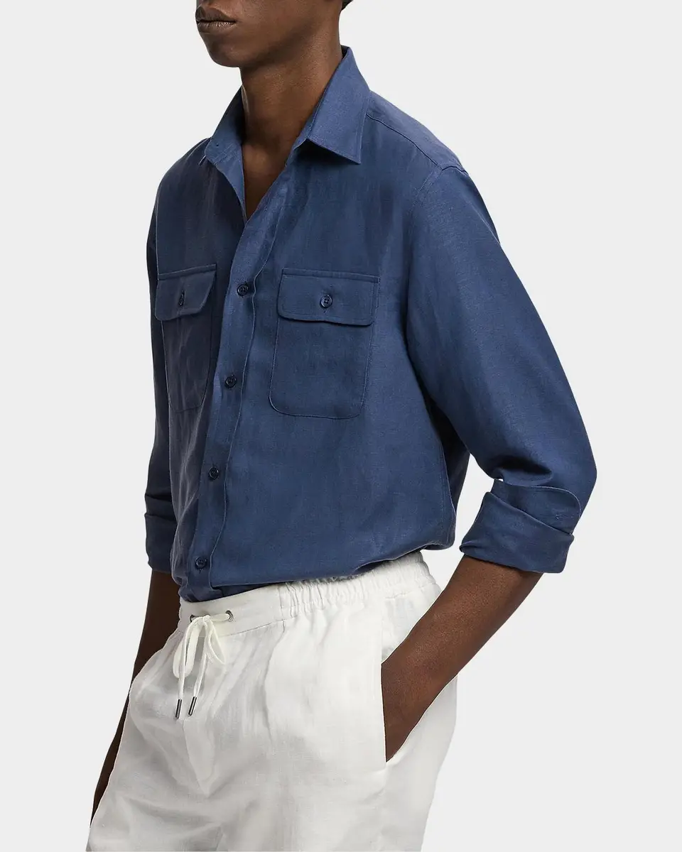 Ralph Lauren Purple Label Men's Silk-Linen Button-Front Shirt | Thumbnail 6 Ralph Lauren Purple Label Men's Silk-Linen Button-Front Shirt | Thumbnail 6