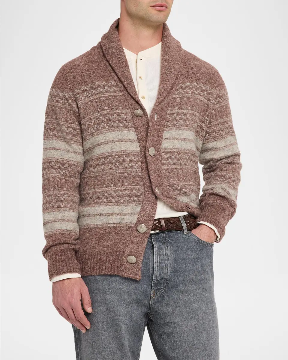 Brunello Cucinelli Men's Fair Isle-Inspired Alpaca-Blend Cardigan | Thumbnail 4 Brunello Cucinelli Men's Fair Isle-Inspired Alpaca-Blend Cardigan | Thumbnail 4