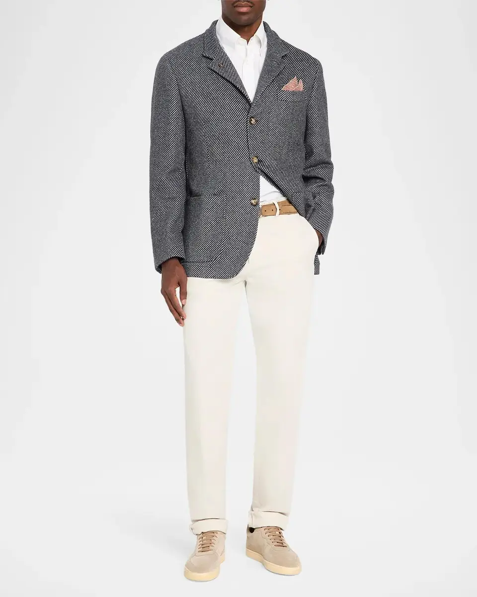 Brunello Cucinelli Men's Cashmere and Silk Diagonal Stripe Sport Coat | Thumbnail 2