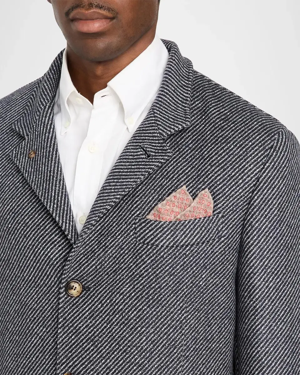 Brunello Cucinelli Men's Cashmere and Silk Diagonal Stripe Sport Coat | Thumbnail 5