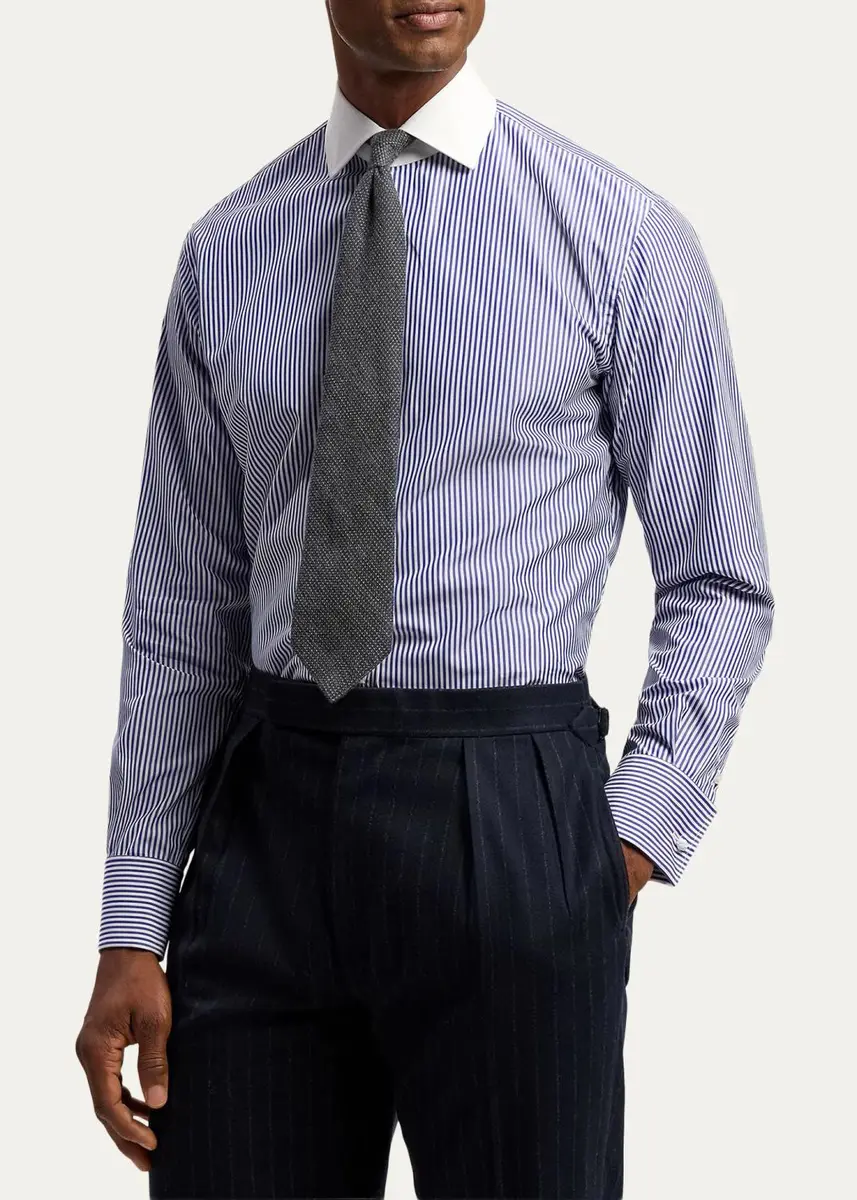 Ralph Lauren Purple Label Men's Striped Poplin French Cuff Shirt | Thumbnail 4 Ralph Lauren Purple Label Men's Striped Poplin French Cuff Shirt | Thumbnail 4