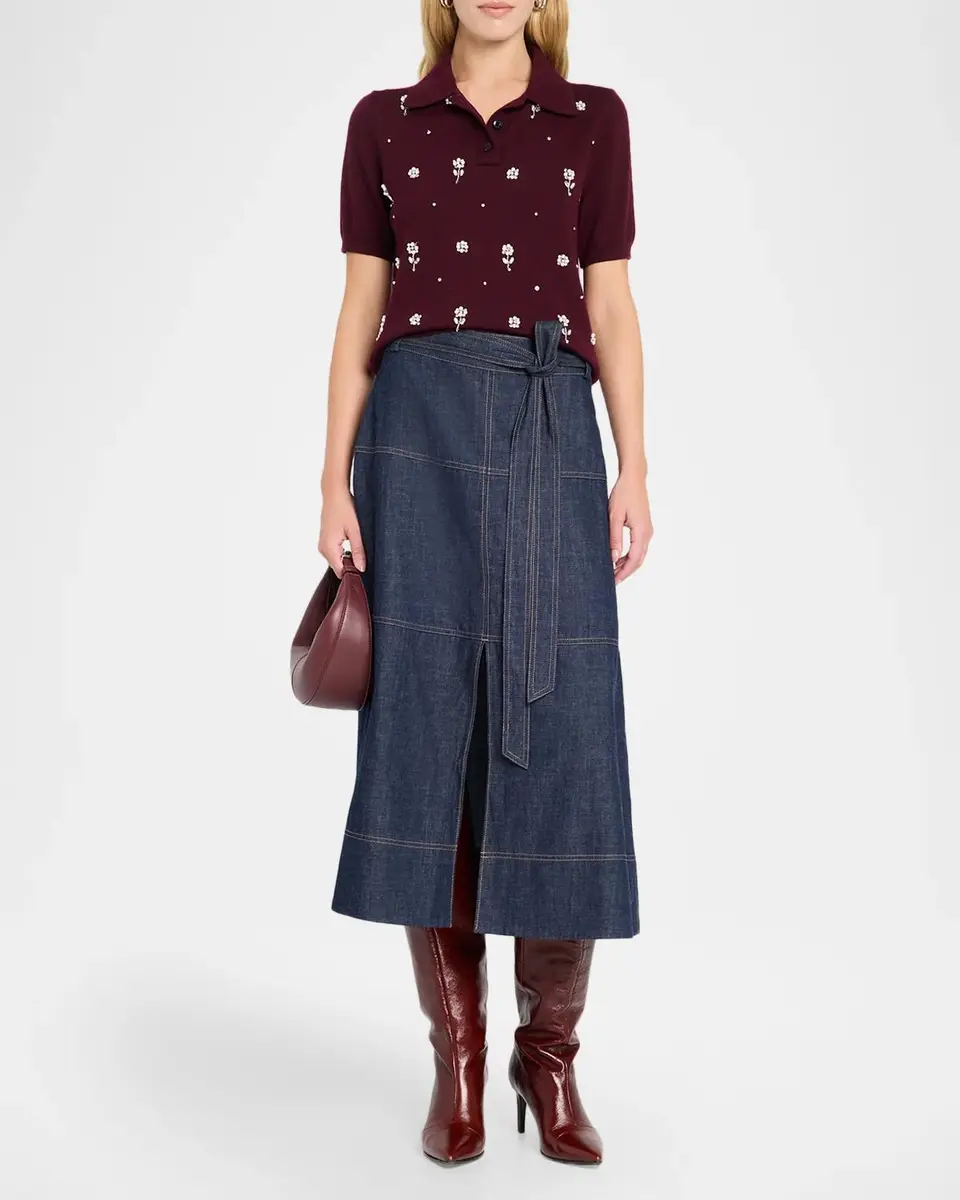 TANYA TAYLOR Embellished Wool Collared Top | Thumbnail 2