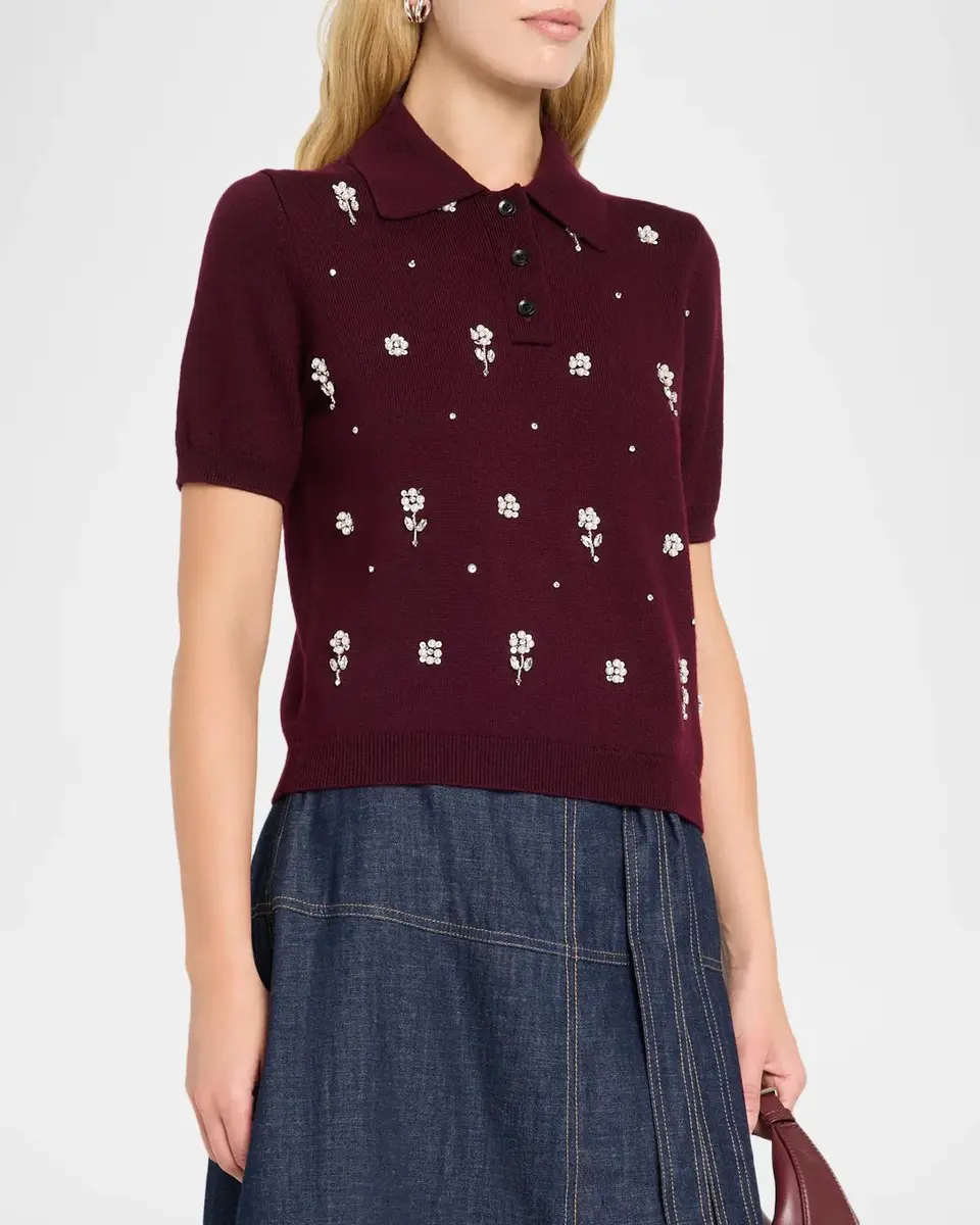 TANYA TAYLOR Embellished Wool Collared Top | Thumbnail 4