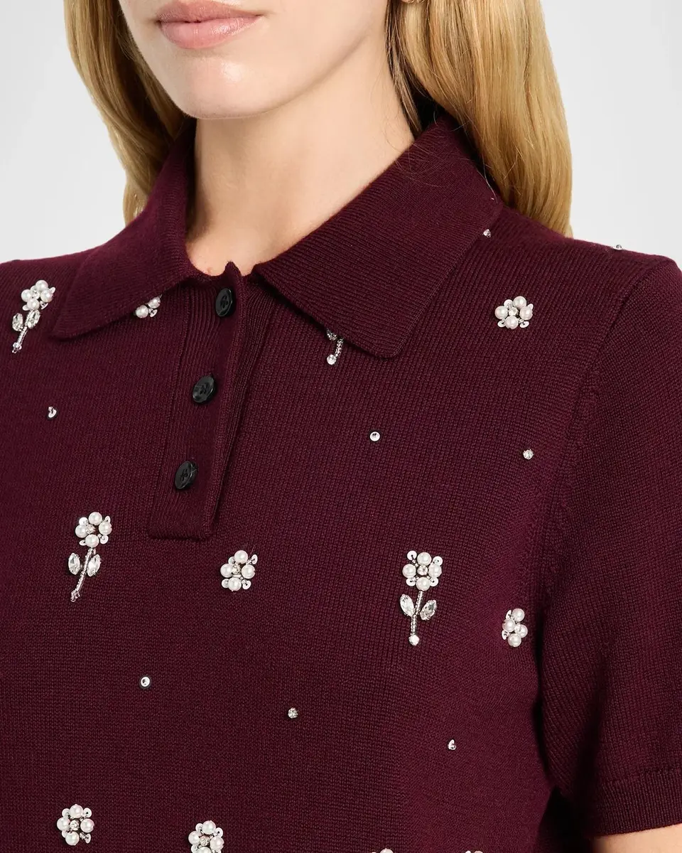 TANYA TAYLOR Embellished Wool Collared Top | Thumbnail 5