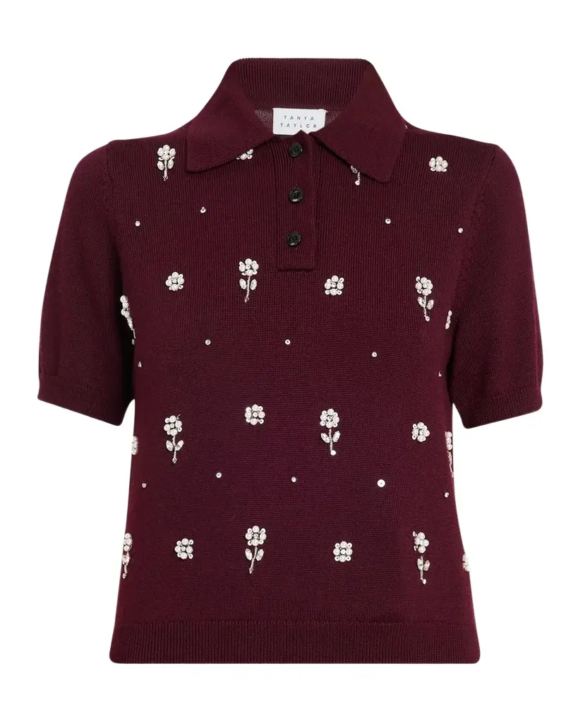 TANYA TAYLOR Embellished Wool Collared Top