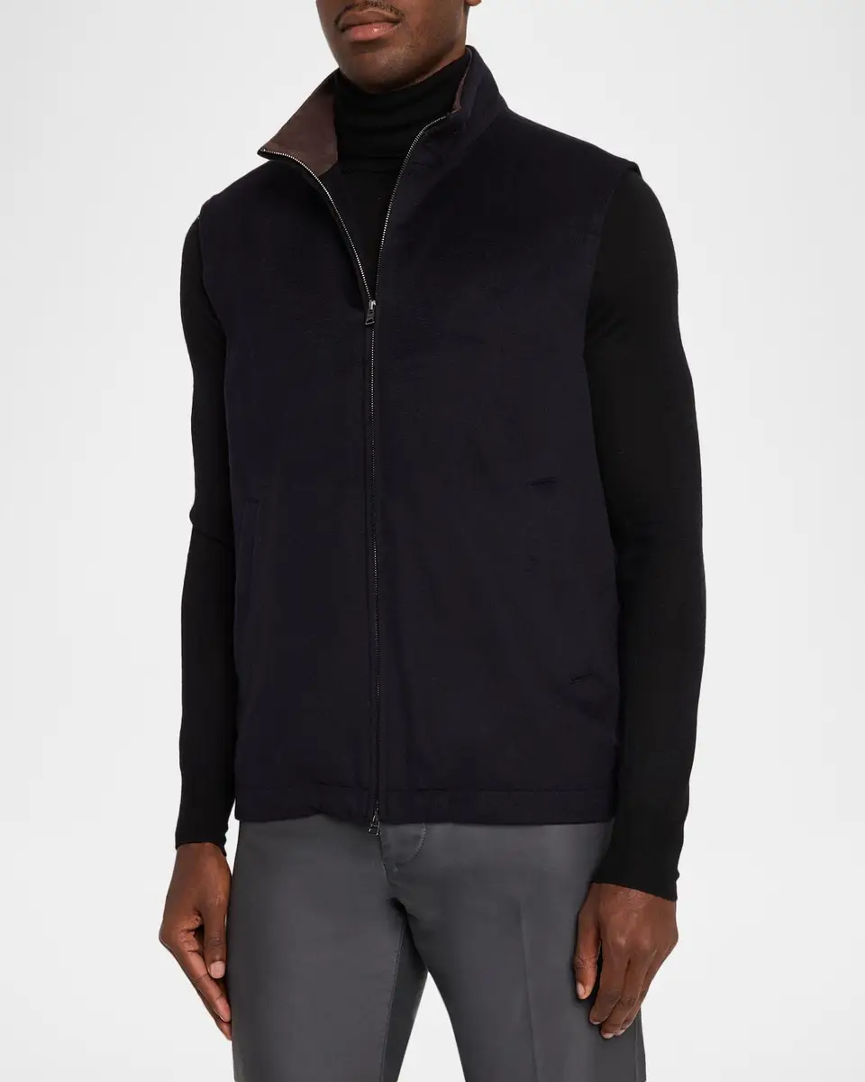 HERNO Men's Wool-Cashmere Zip-Front Vest | Thumbnail 4 HERNO Men's Wool-Cashmere Zip-Front Vest | Thumbnail 4