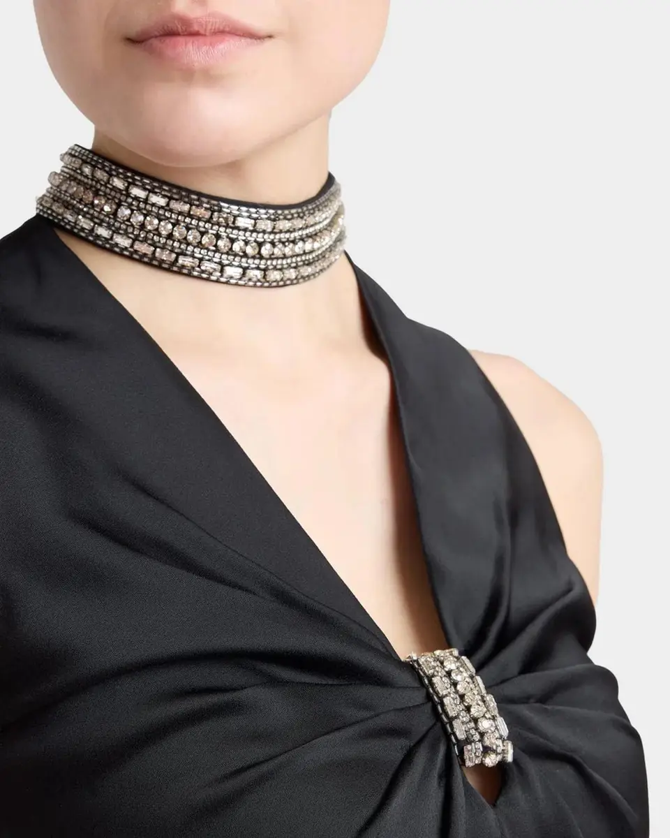 Valentino Garavani Embroidered Choker V-Neck Satin Mini Dress | Thumbnail 5 Valentino Garavani Embroidered Choker V-Neck Satin Mini Dress | Thumbnail 5