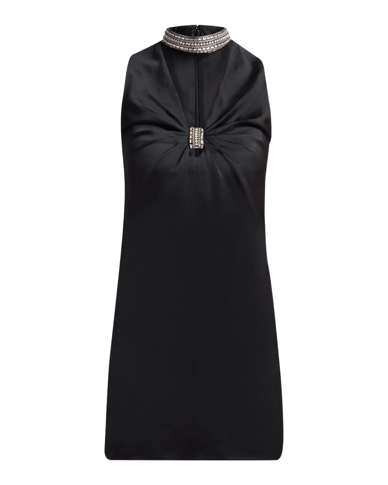 Valentino Garavani Embroidered Choker V-Neck Satin Mini Dress
