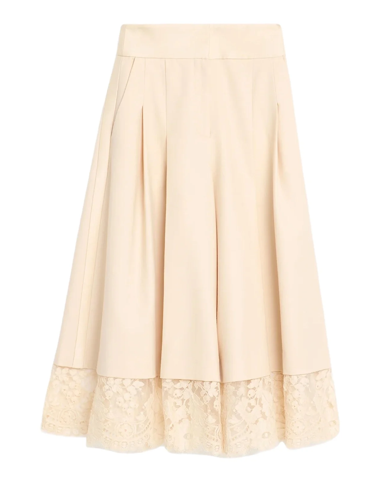 Valiant Lace-Hem Stretch-Wool Skirt