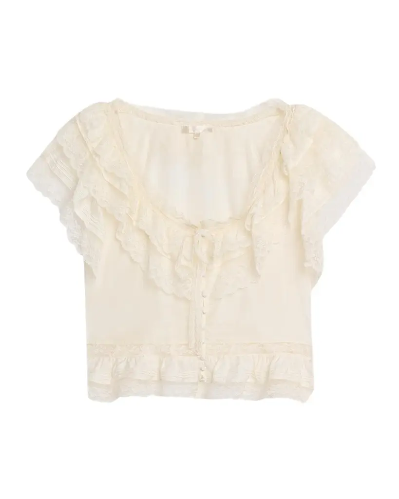 LoveShackFancy Persine Silk Ruffle Top