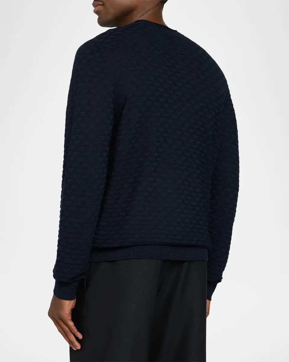 Giorgio Armani Geometric Textured Virgin Wool Crewneck Sweater | Thumbnail 3