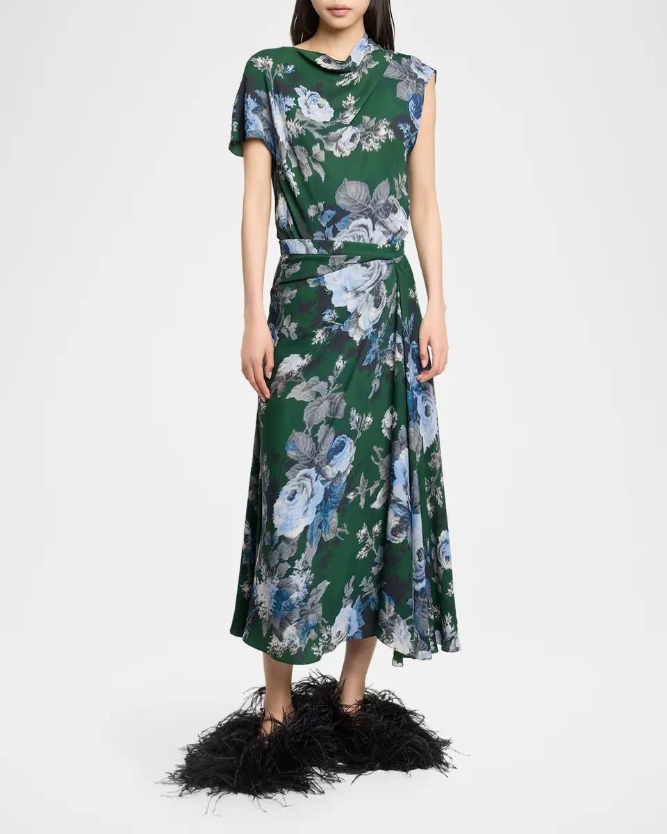Erdem Floral Draped Crepe Midi Skirt | Thumbnail 2 Erdem Floral Draped Crepe Midi Skirt | Thumbnail 2
