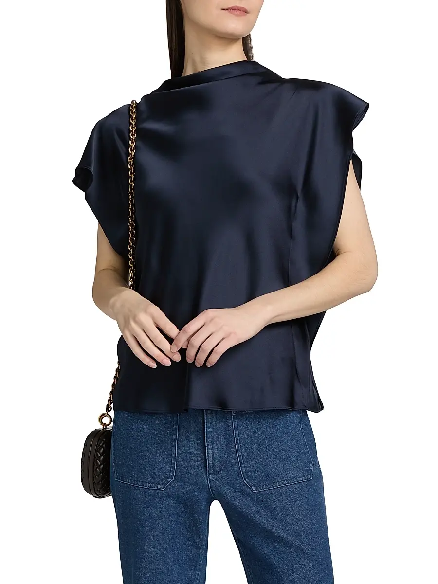 TANYA TAYLOR Women's Adrien Satin Crepe Top | Thumbnail 3