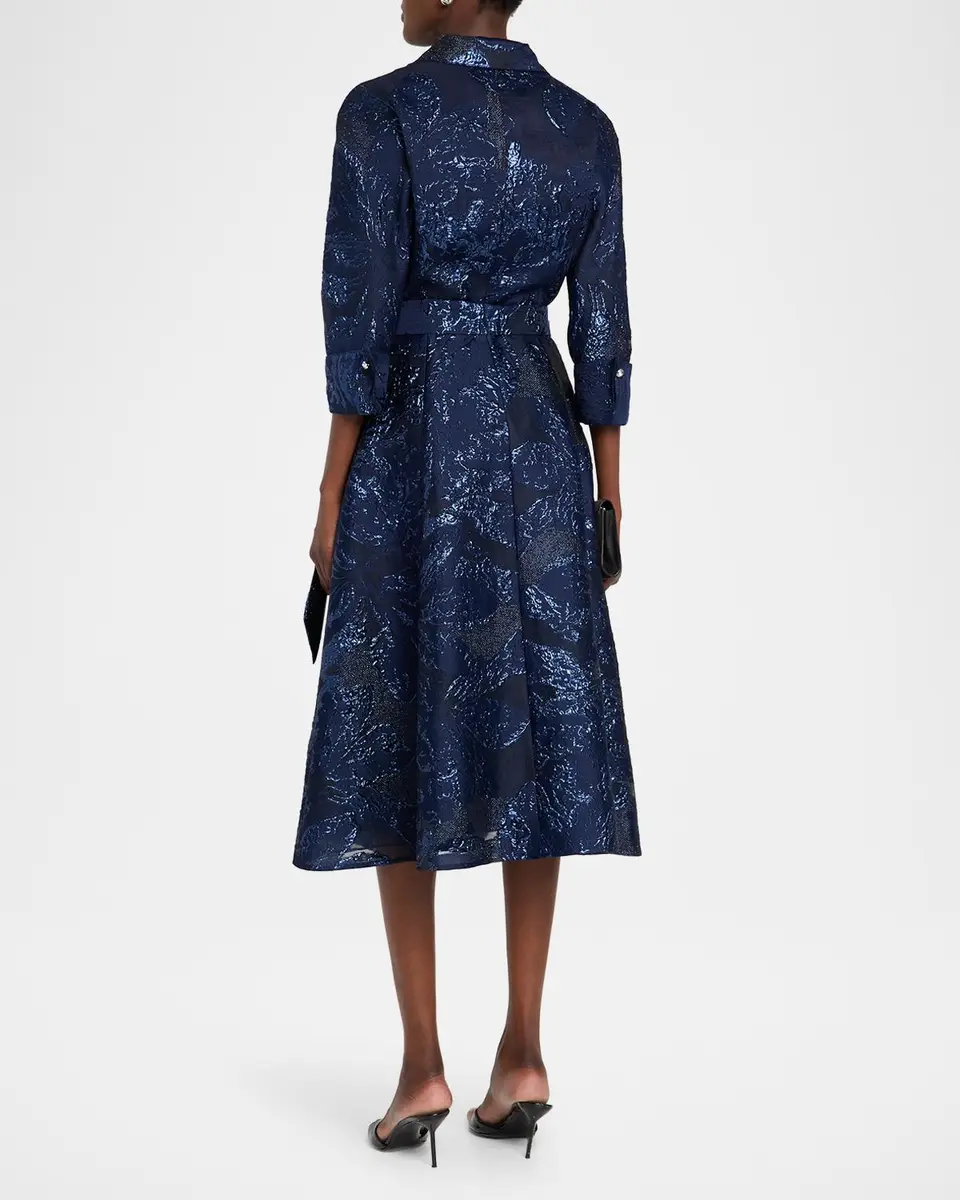 Rickie Freeman for Teri Jon Metallic Jacquard Shirtwaist Midi Dress | Thumbnail 3 Rickie Freeman for Teri Jon Metallic Jacquard Shirtwaist Midi Dress | Thumbnail 3