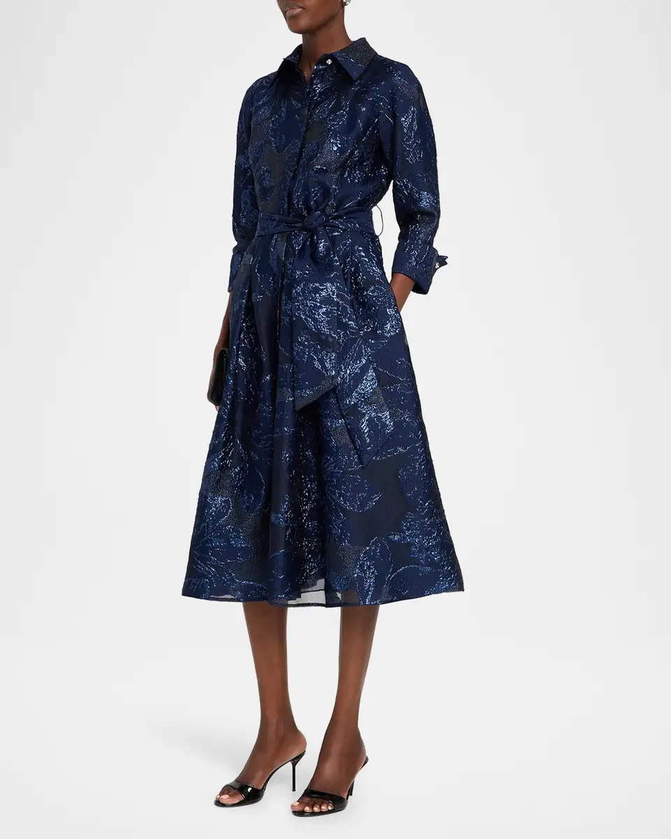 Rickie Freeman for Teri Jon Metallic Jacquard Shirtwaist Midi Dress | Thumbnail 4 Rickie Freeman for Teri Jon Metallic Jacquard Shirtwaist Midi Dress | Thumbnail 4
