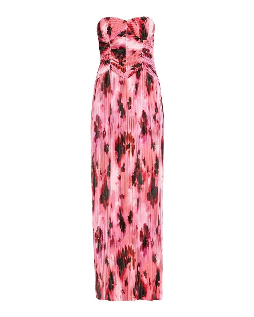 As It May Monique Floral Plissè Column Gown