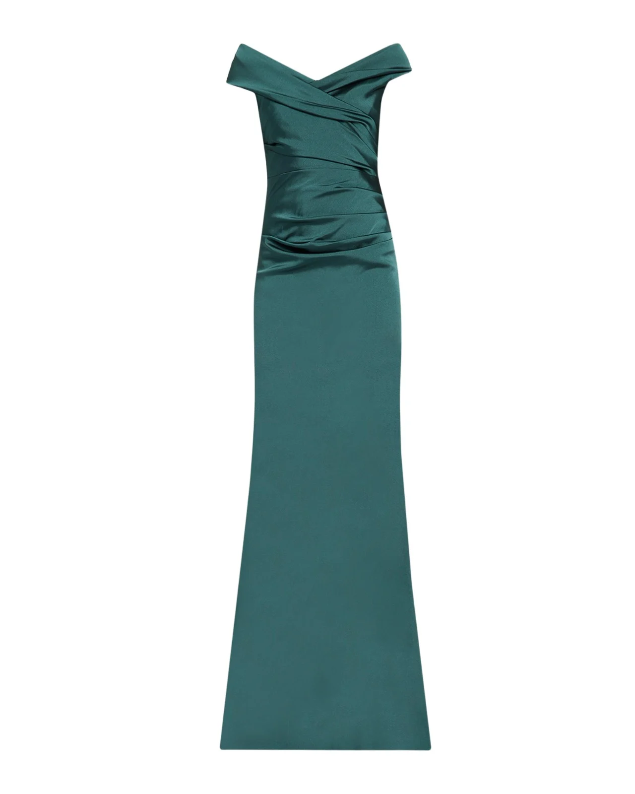 Pleated Off-Shoulder Satin Column Gown Pleated Off-Shoulder Satin Column Gown