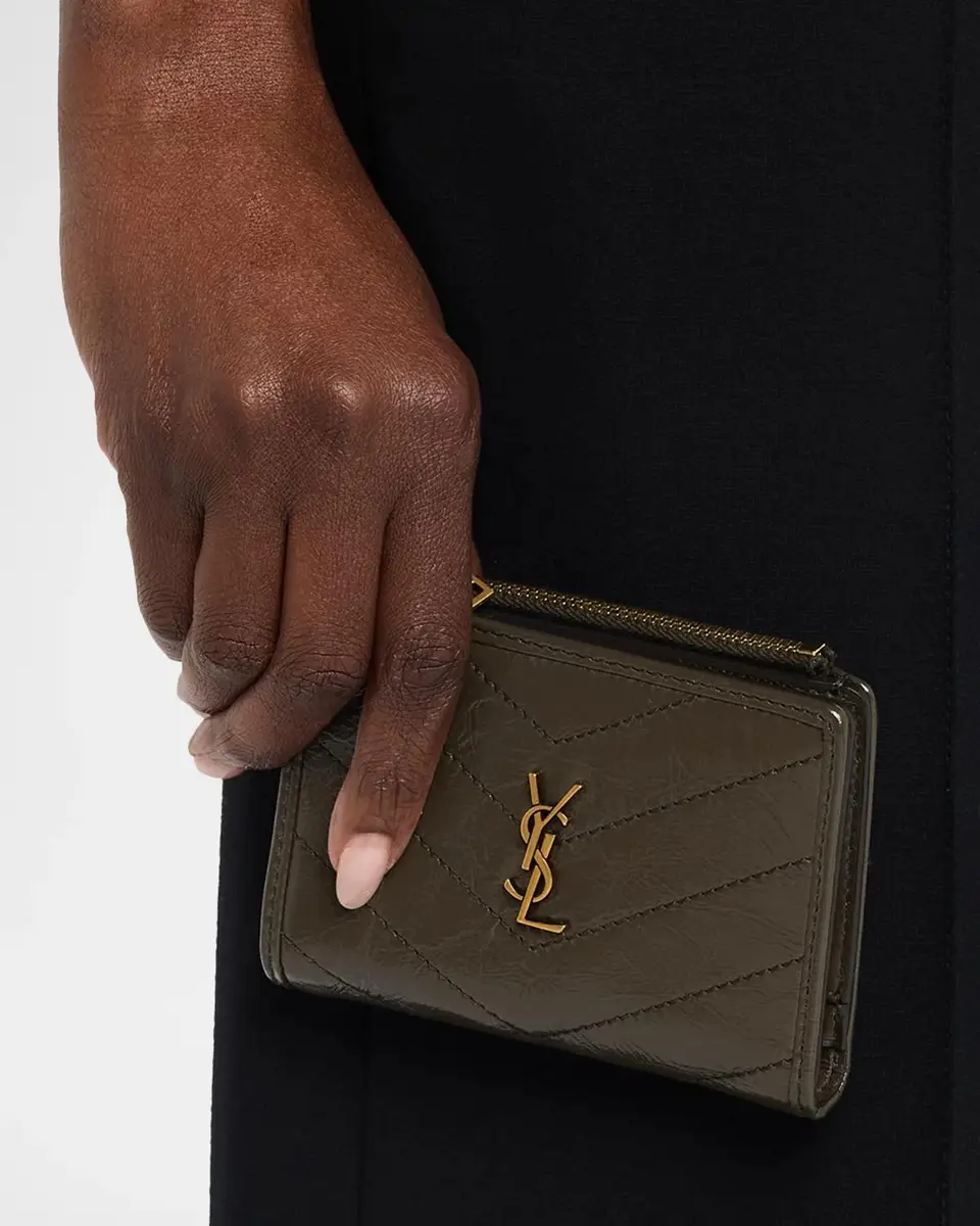 Saint Laurent Niki YSL Bi-Fold Wallet in Crinkled Leather | Thumbnail 2 Saint Laurent Niki YSL Bi-Fold Wallet in Crinkled Leather | Thumbnail 2