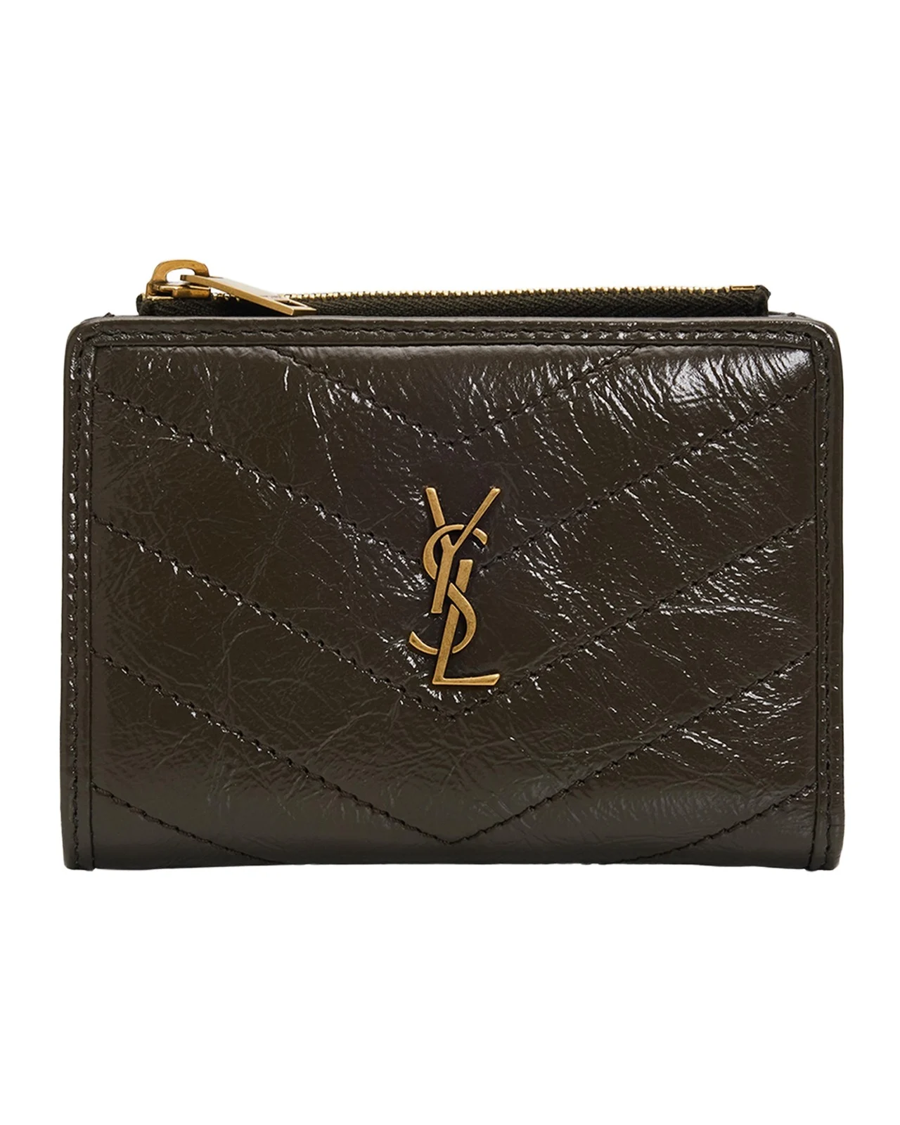 Saint Laurent Niki YSL Bi-Fold Wallet in Crinkled Leather