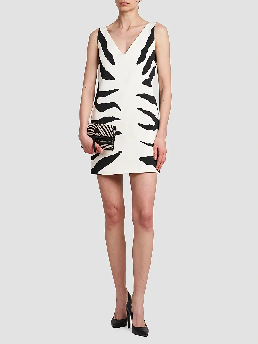 MOSCHINO Women's Zebra-Print Cotton V-Neck Mini Dress | Thumbnail 2 MOSCHINO Women's Zebra-Print Cotton V-Neck Mini Dress | Thumbnail 2