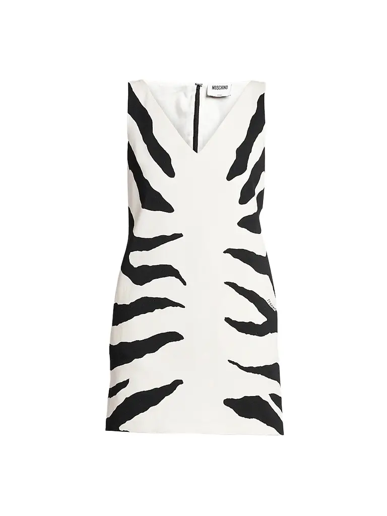 MOSCHINO Women's Zebra-Print Cotton V-Neck Mini Dress
