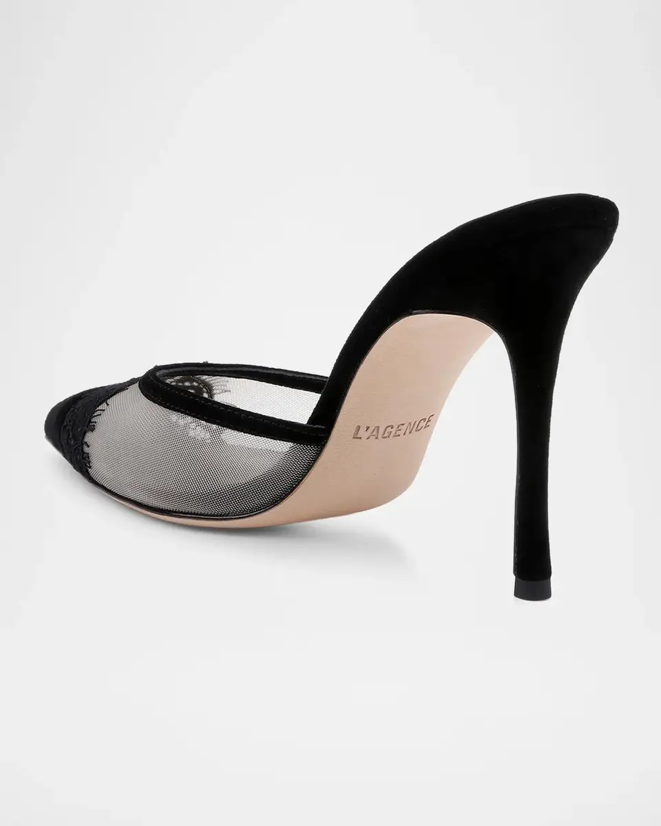 L'Agence 95mm Semois Mesh Suede Mule Pumps | Thumbnail 3