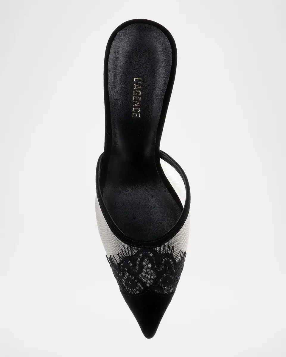 L'Agence 95mm Semois Mesh Suede Mule Pumps | Thumbnail 4