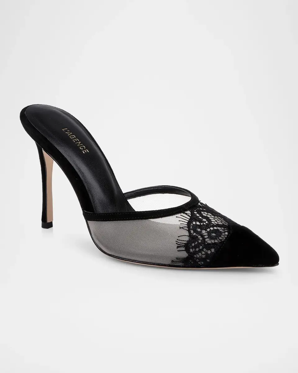 L'Agence 95mm Semois Mesh Suede Mule Pumps | Thumbnail 5