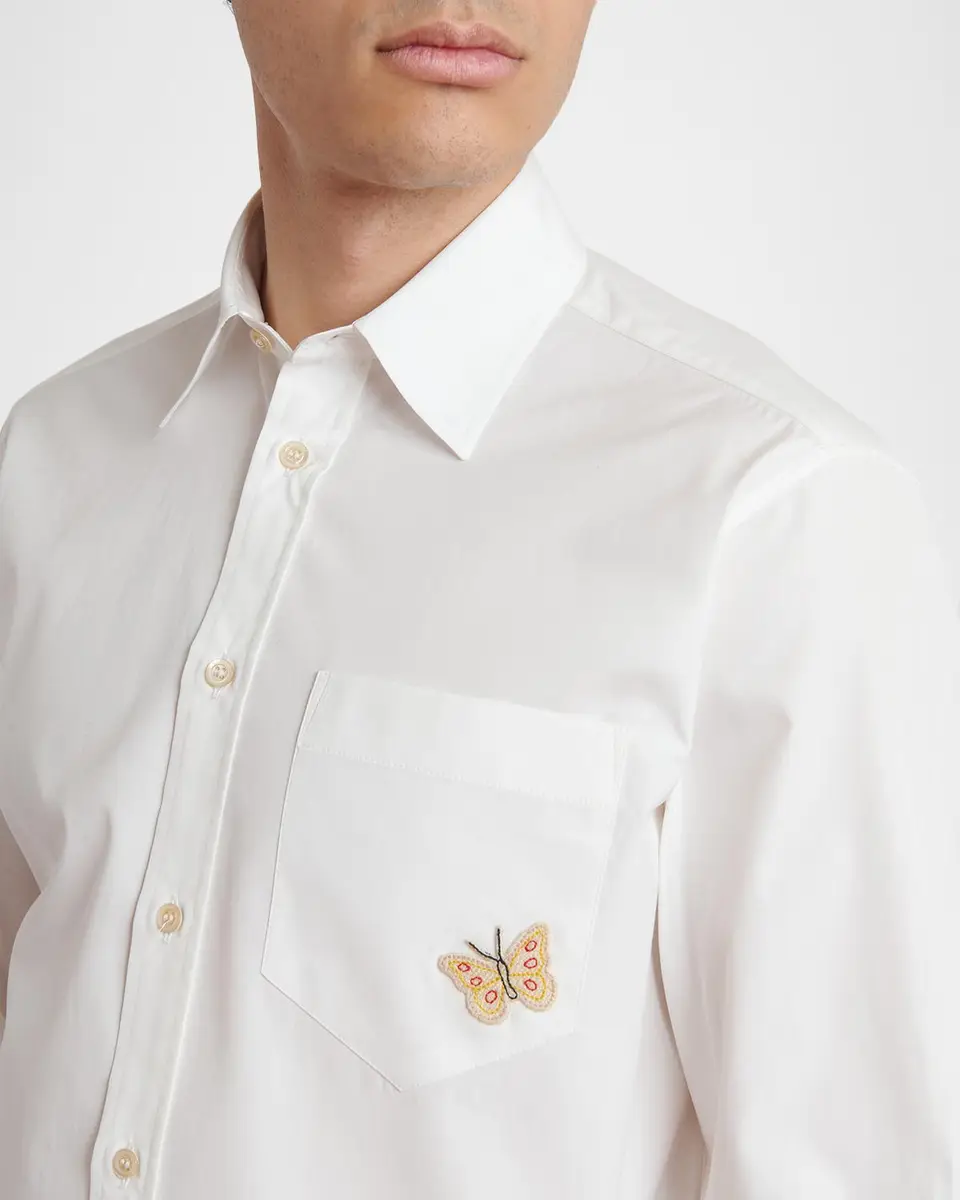 Valentino Garavani Men's Cotton Butterfly-Embroidered Pocket Sport Shirt | Thumbnail 5