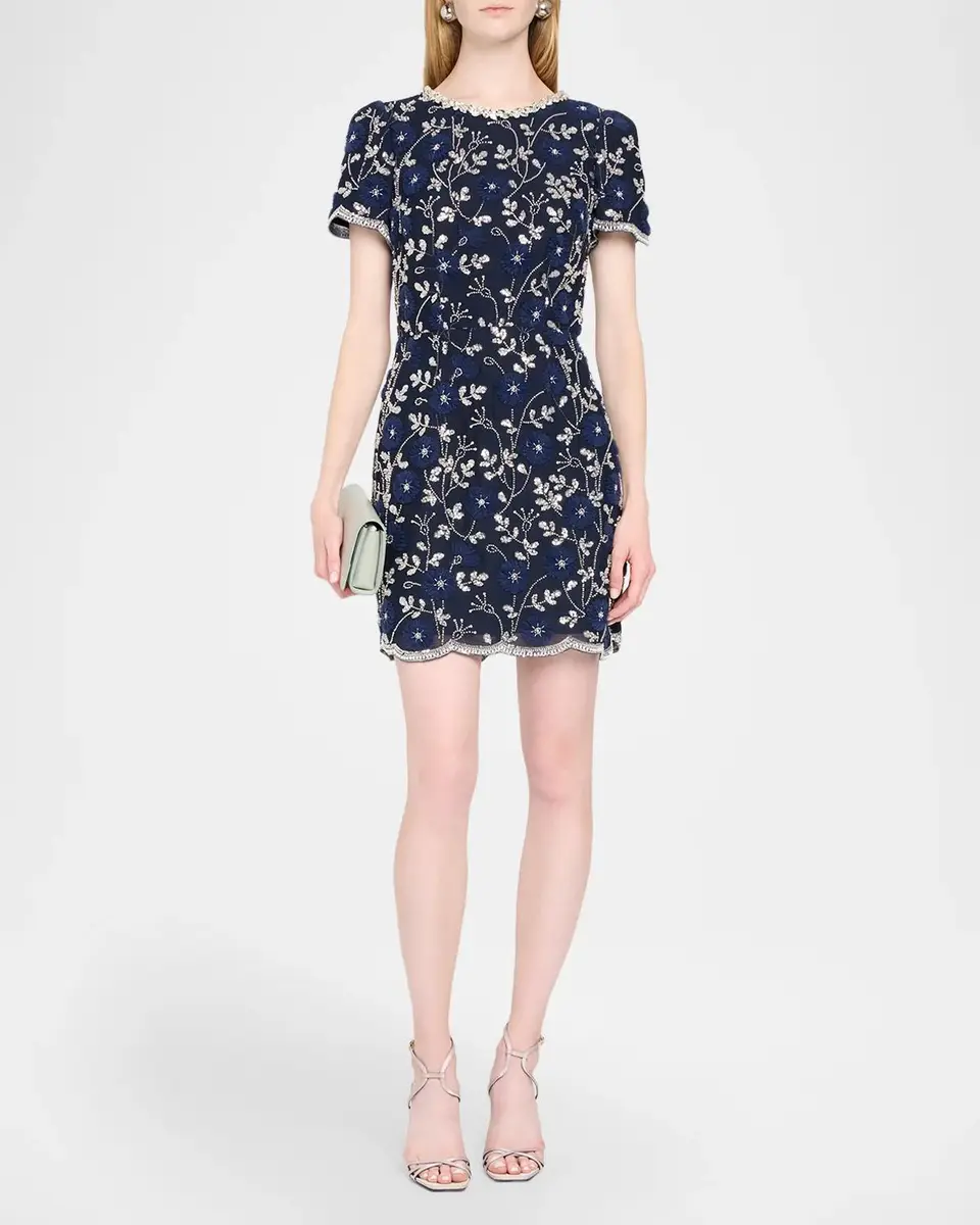 Milly Daisy Crystal Embroidered Scalloped Mini Dress | Thumbnail 2 Milly Daisy Crystal Embroidered Scalloped Mini Dress | Thumbnail 2