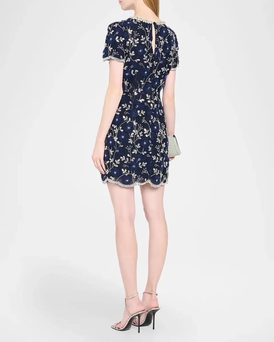 Milly Daisy Crystal Embroidered Scalloped Mini Dress | Thumbnail 3 Milly Daisy Crystal Embroidered Scalloped Mini Dress | Thumbnail 3