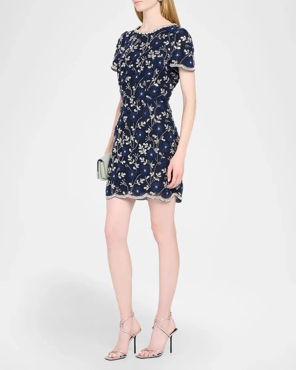 Milly Daisy Crystal Embroidered Scalloped Mini Dress | Thumbnail 4 Milly Daisy Crystal Embroidered Scalloped Mini Dress | Thumbnail 4