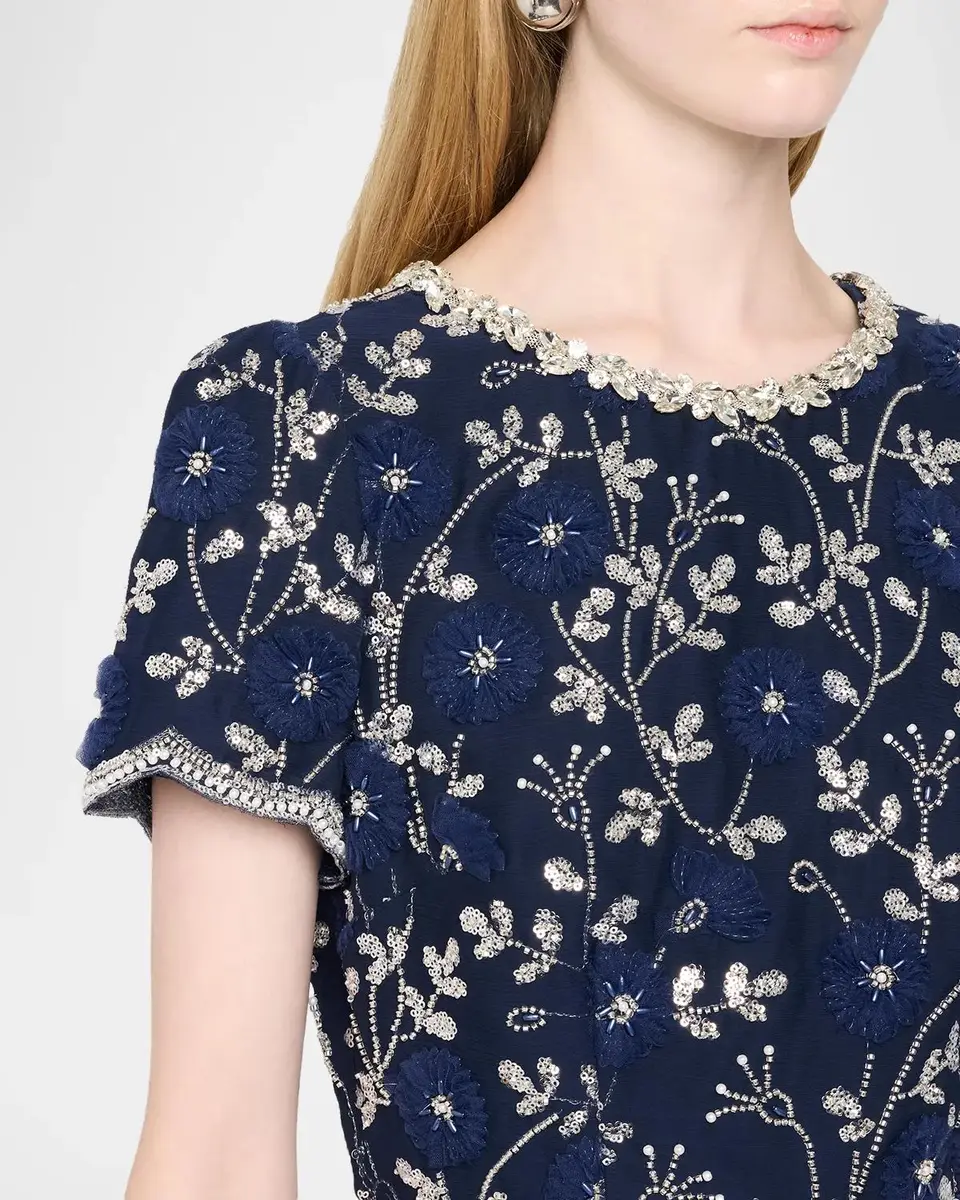 Milly Daisy Crystal Embroidered Scalloped Mini Dress | Thumbnail 5 Milly Daisy Crystal Embroidered Scalloped Mini Dress | Thumbnail 5