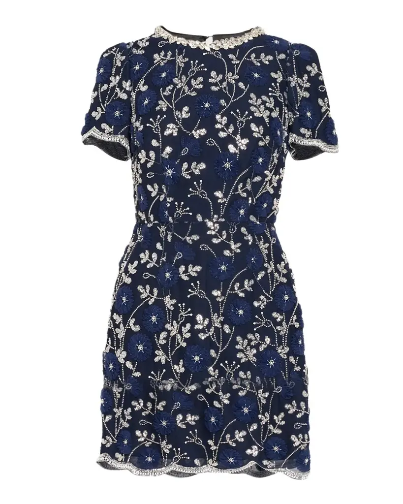 Milly Daisy Crystal Embroidered Scalloped Mini Dress