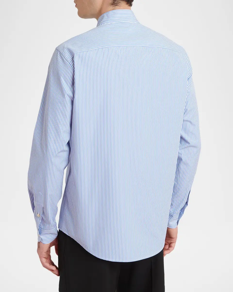 Valentino Garavani Men's Embroidered Striped Band-Collar Shirt | Thumbnail 3