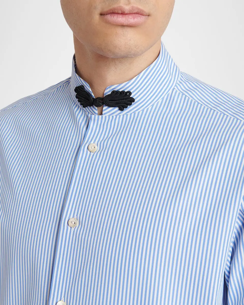 Valentino Garavani Men's Embroidered Striped Band-Collar Shirt | Thumbnail 5