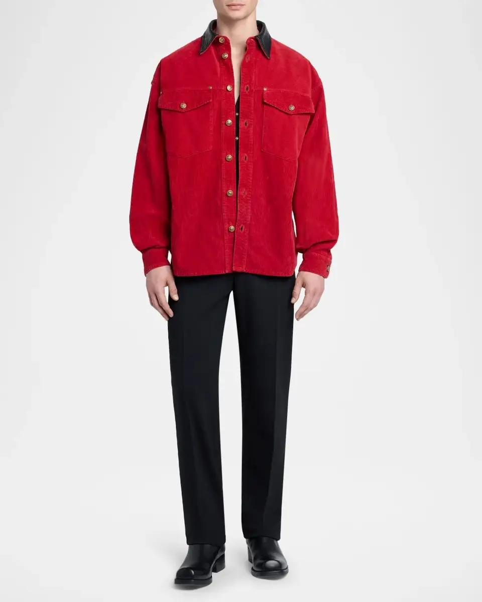 Versace Contrast Collar Cotton Corduroy Shirt | Thumbnail 2