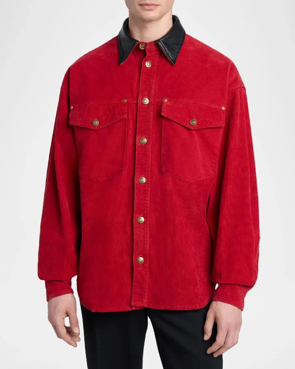 Versace Contrast Collar Cotton Corduroy Shirt | Thumbnail 4