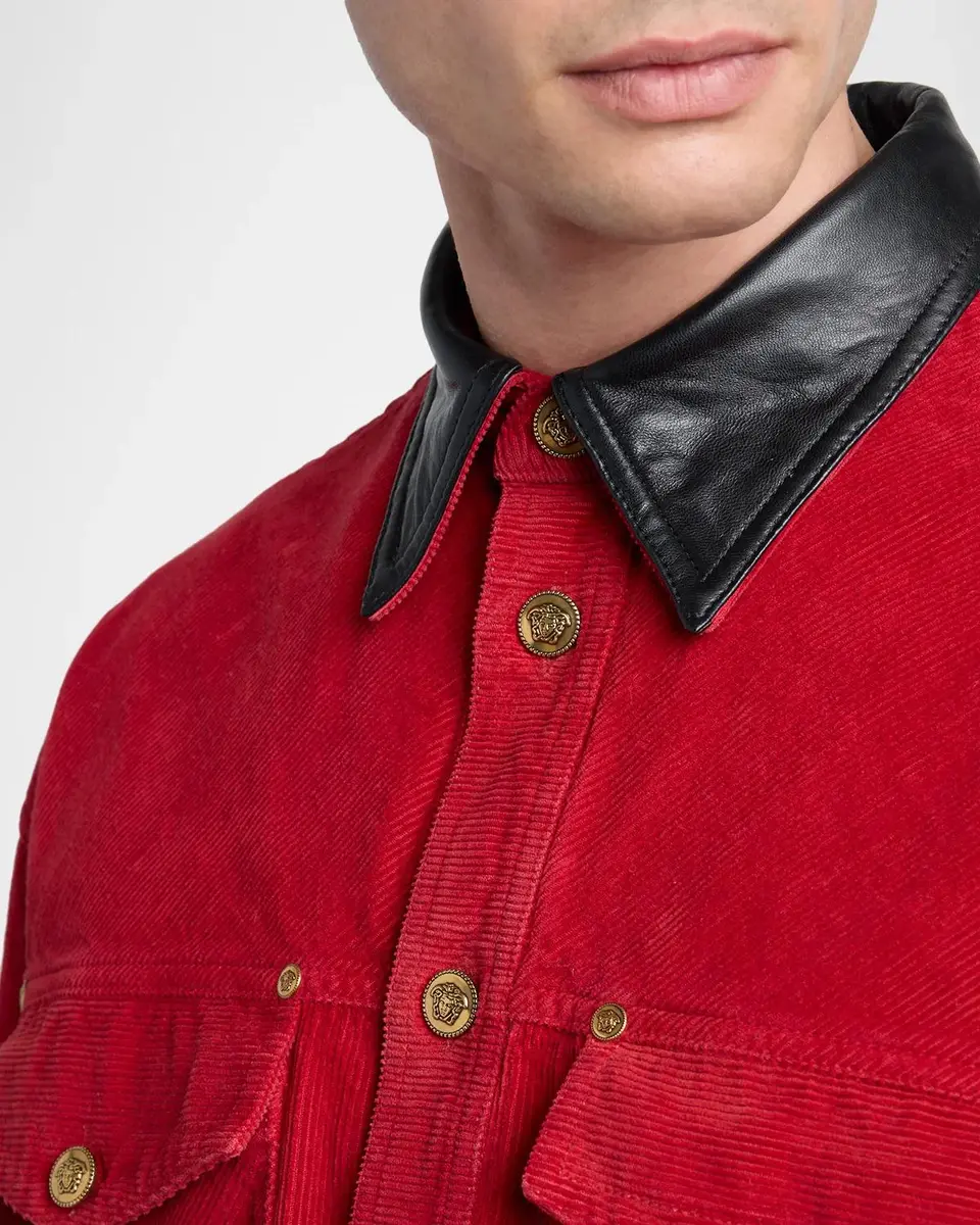 Versace Contrast Collar Cotton Corduroy Shirt | Thumbnail 5