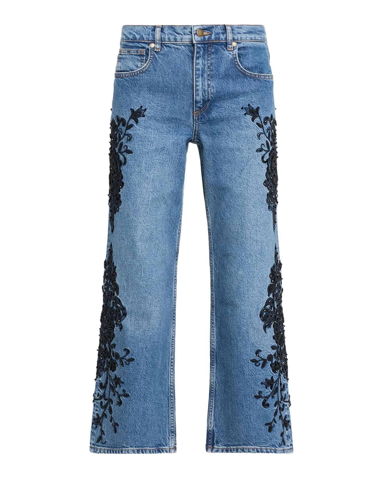 Lea Beaded High-Rise Wide-Leg Crop Jeans