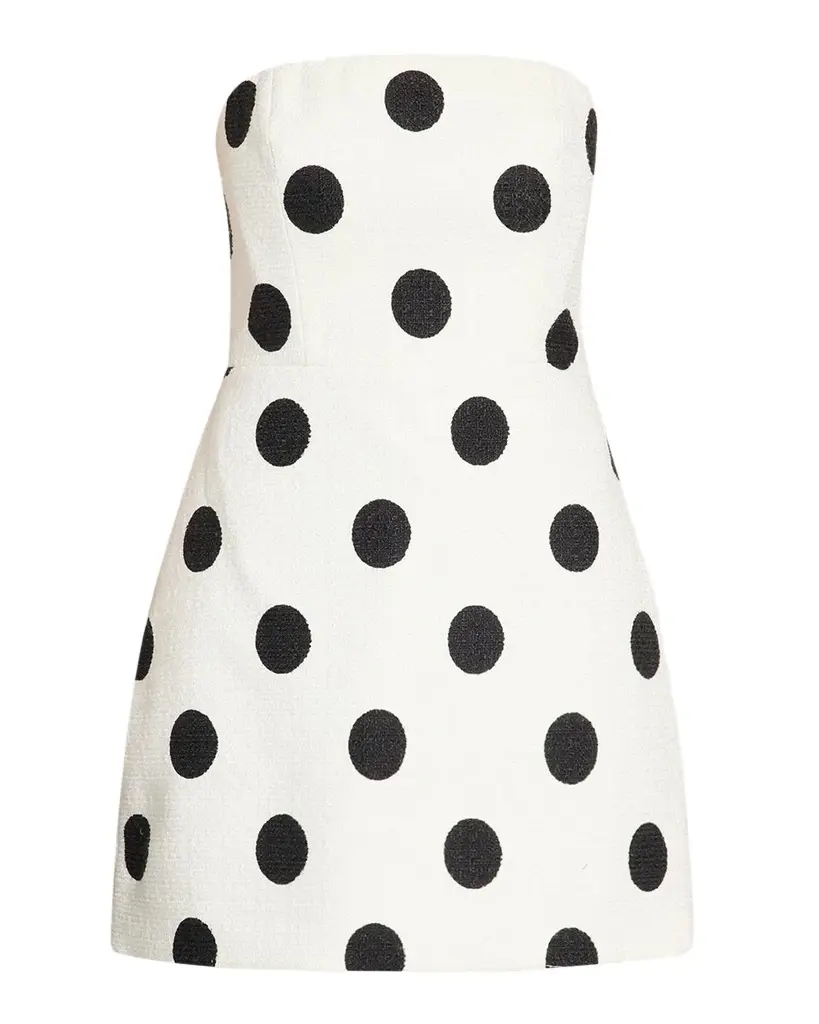 As It May Yvette Strapless Polka Dot Tweed Mini Dress