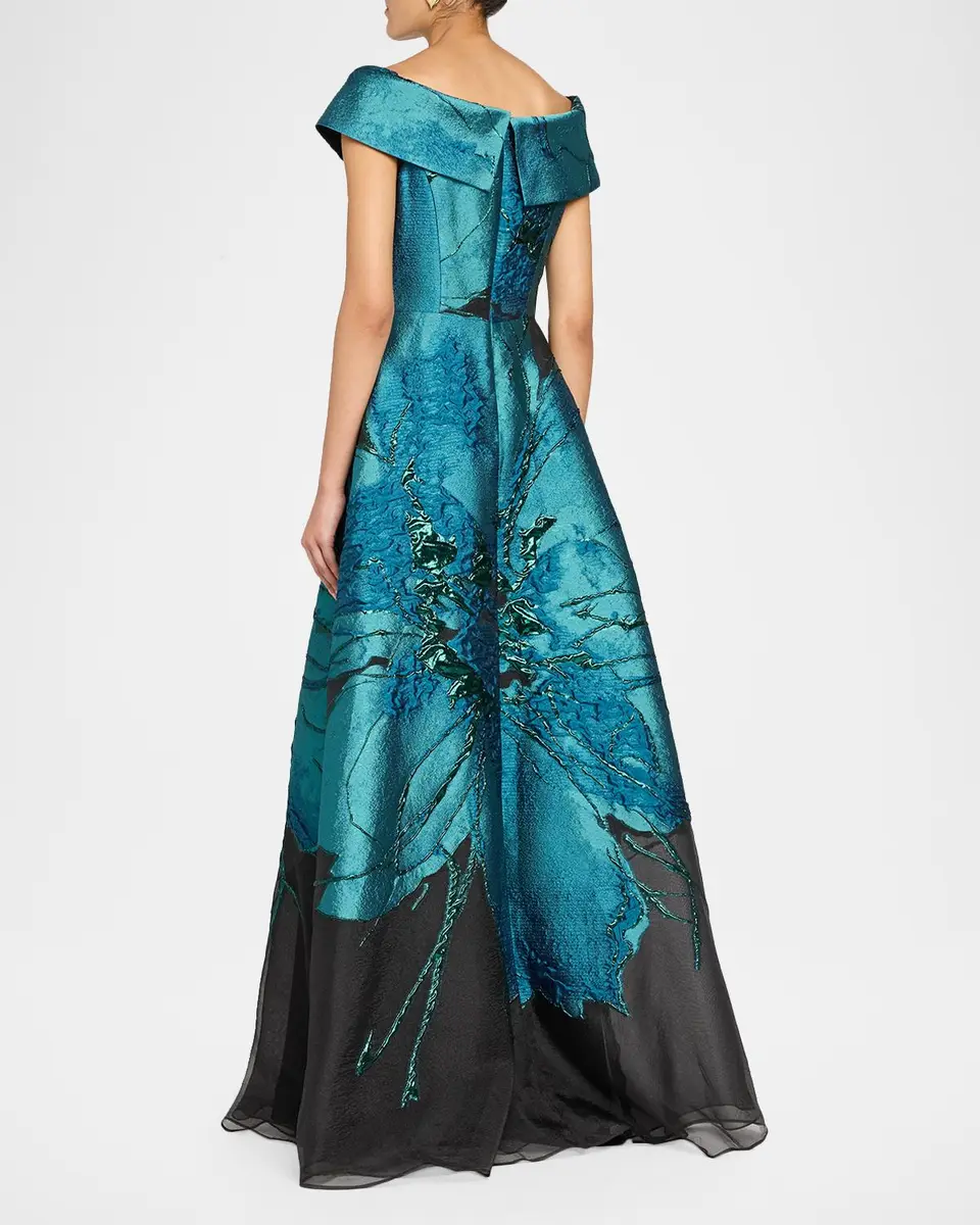 Rickie Freeman for Teri Jon Floral Jacquard Organza A-Line Gown | Thumbnail 3 Rickie Freeman for Teri Jon Floral Jacquard Organza A-Line Gown | Thumbnail 3