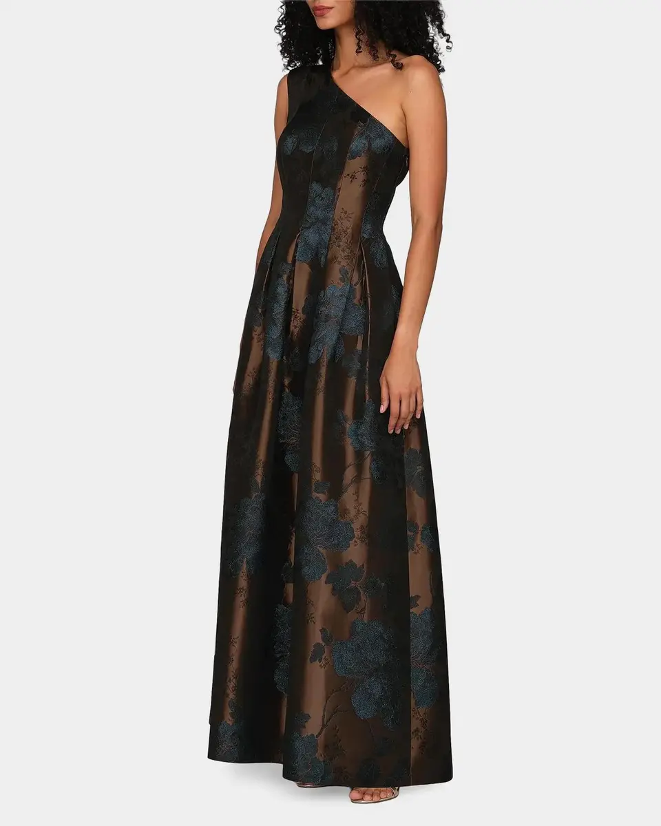 Kay Unger New York Brynlee Floral Jacquard One-Shoulder Gown | Thumbnail 7