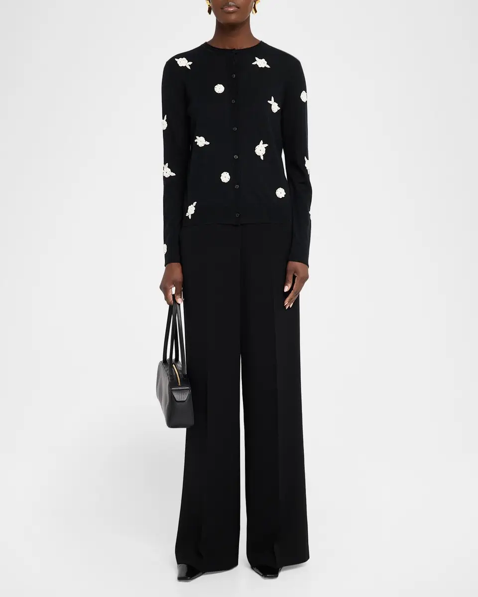 Lafayette 148 New York Crewneck Floral Applique Cashmere Cardigan | Thumbnail 2