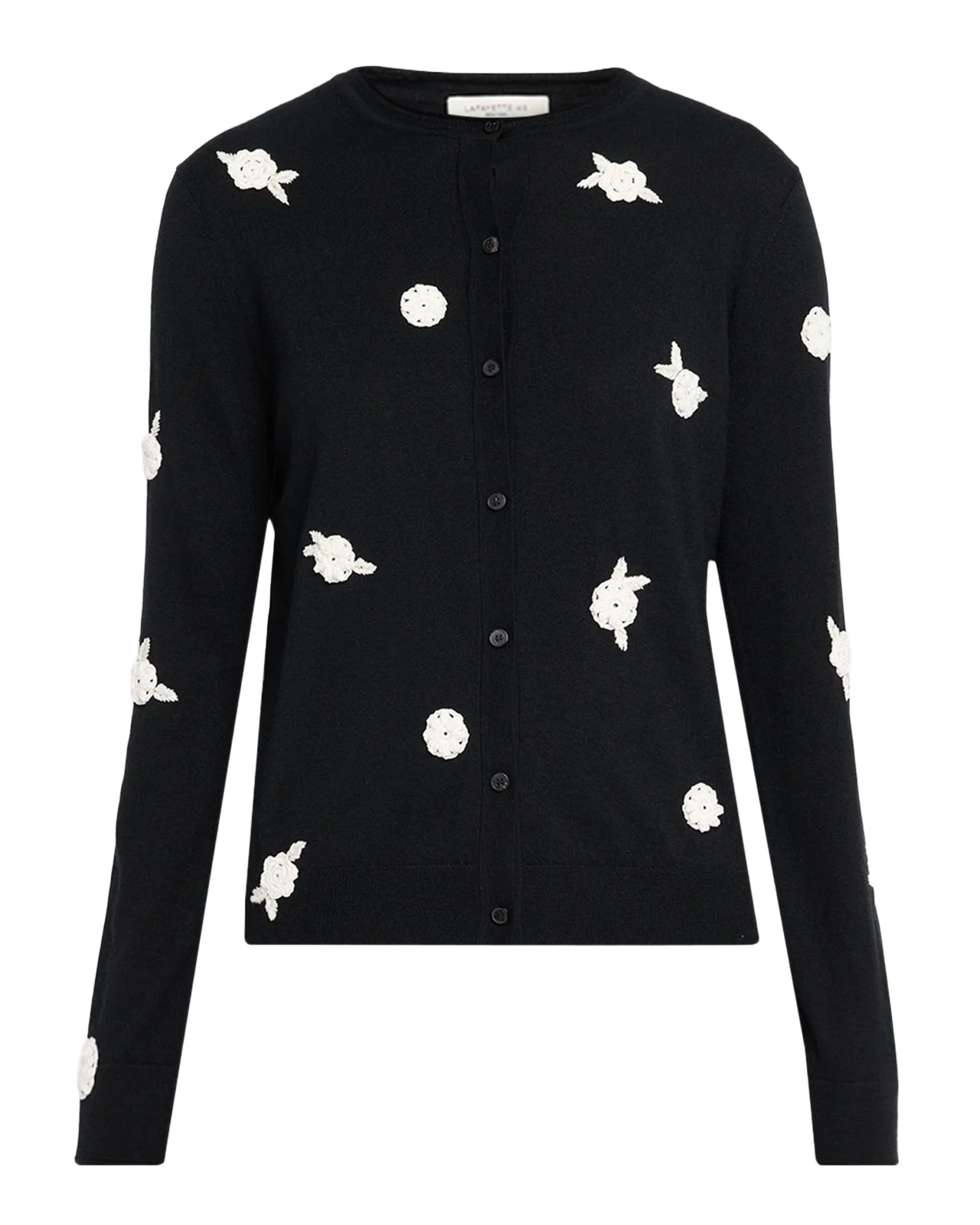 Lafayette 148 New York Crewneck Floral Applique Cashmere Cardigan