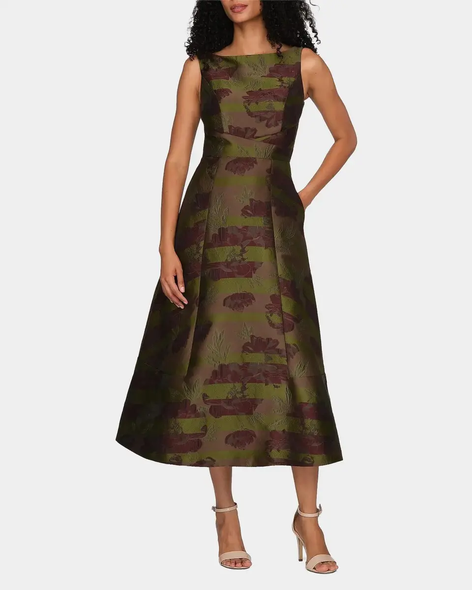 Kay Unger New York Camilla Floral Stripe Tea-Length Gown | Thumbnail 2