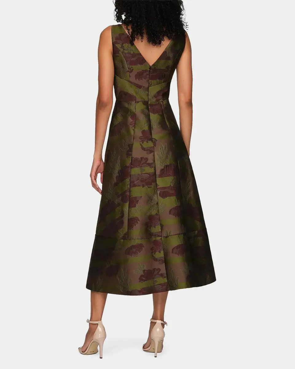 Kay Unger New York Camilla Floral Stripe Tea-Length Gown | Thumbnail 3