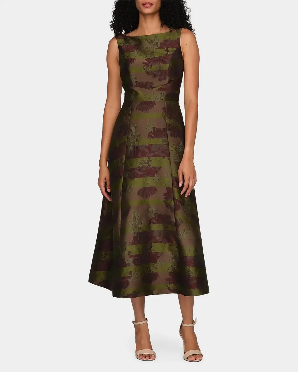Kay Unger New York Camilla Floral Stripe Tea-Length Gown | Thumbnail 4