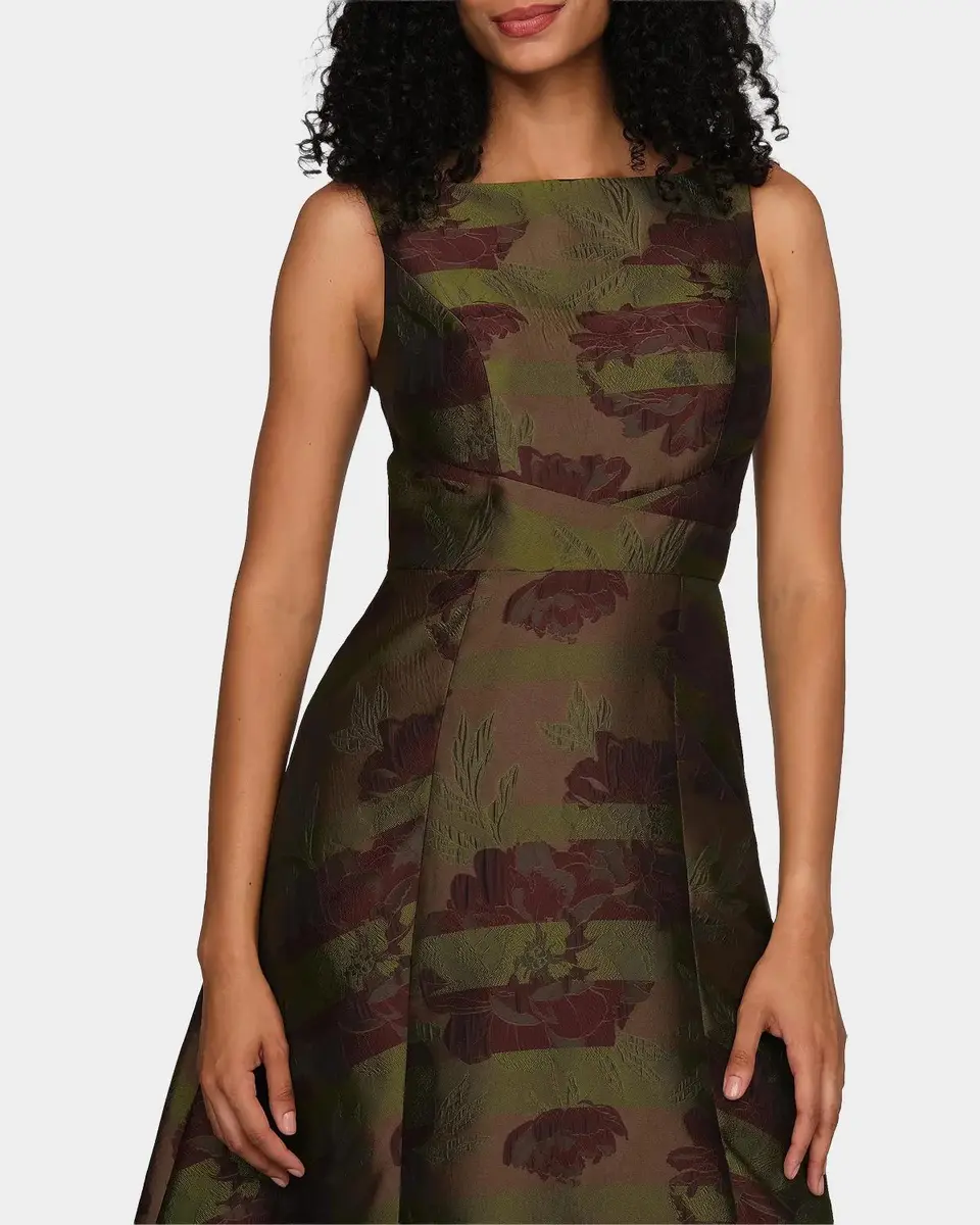 Kay Unger New York Camilla Floral Stripe Tea-Length Gown | Thumbnail 5