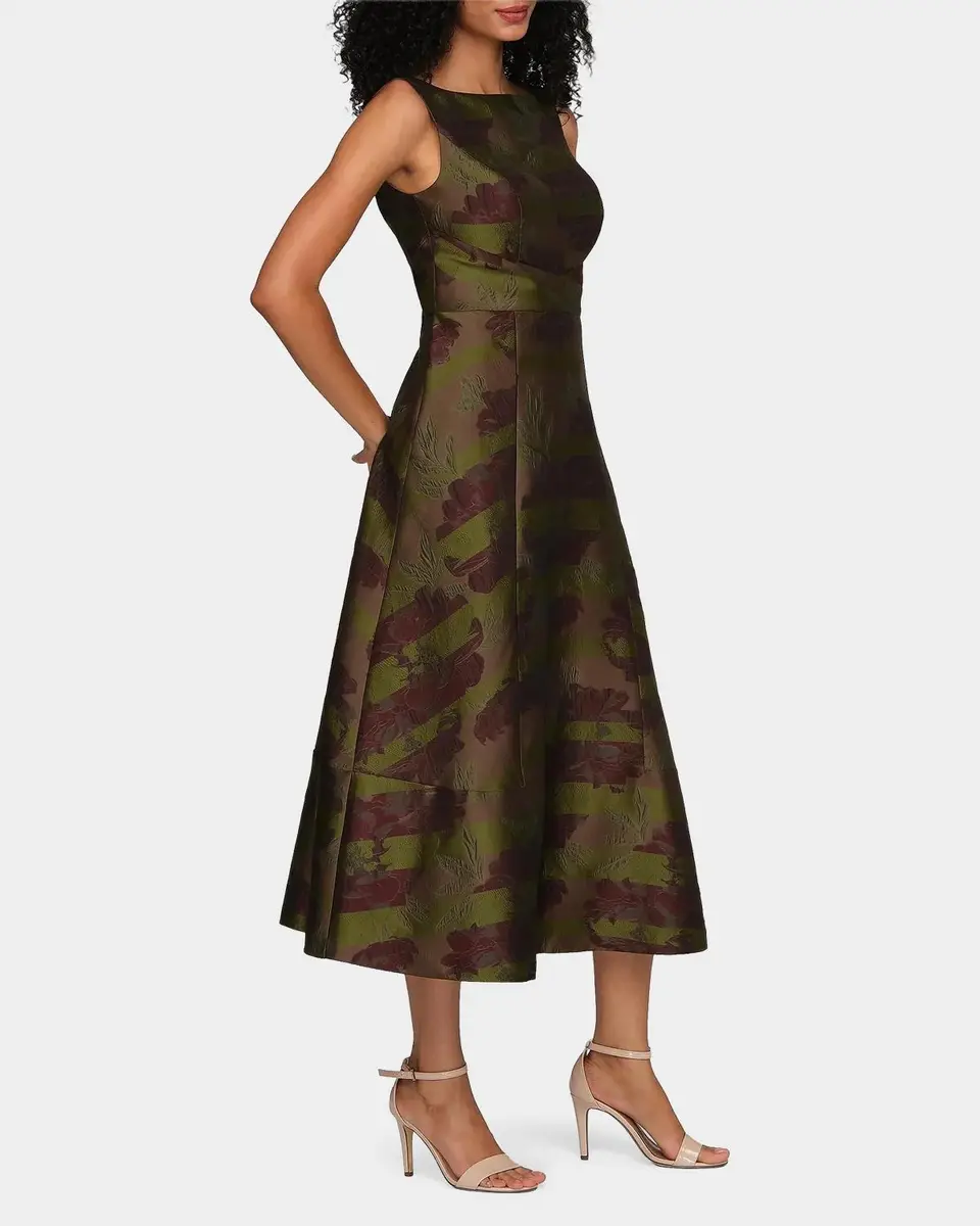 Kay Unger New York Camilla Floral Stripe Tea-Length Gown | Thumbnail 6